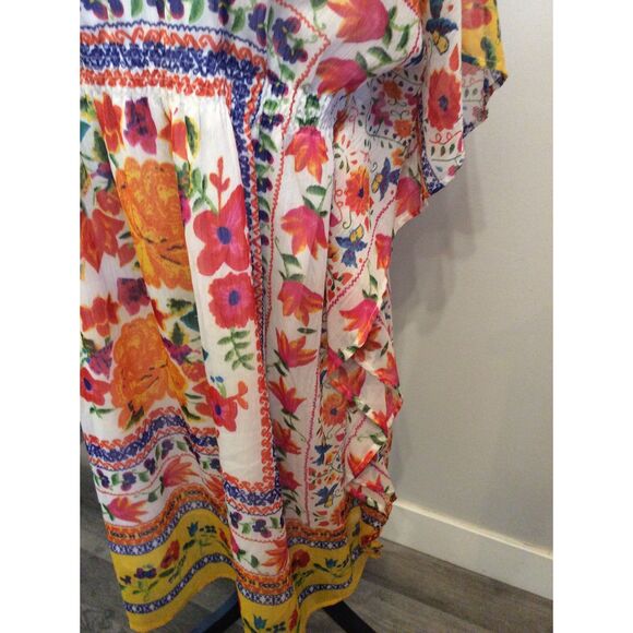 Plus Size 1X Womens Kaftan boho V Neck floral Midi vaca beach Speed control NY - Picture 2 of 10